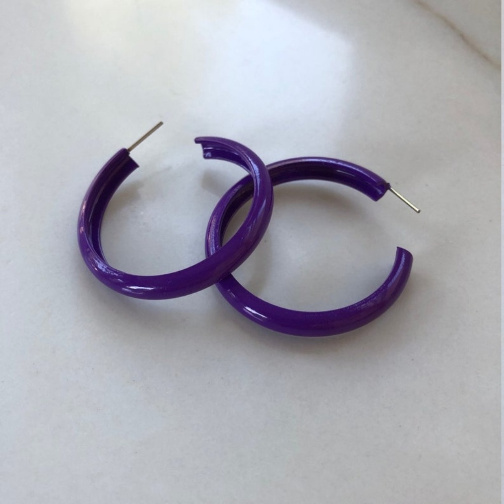 Vintage Dark Purple Mod Enamel Hoops
